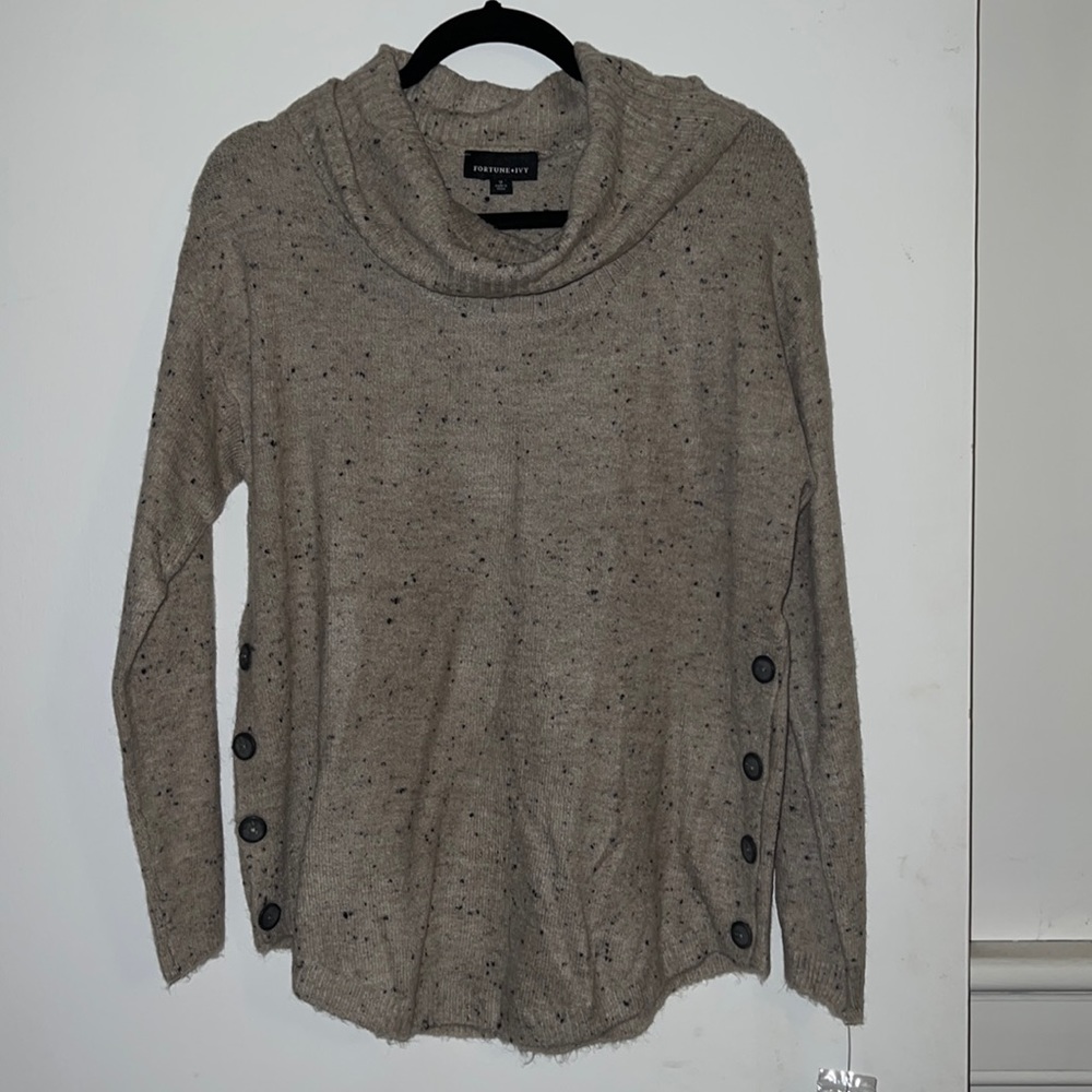 Fortune and Ivy Cowl neck sweater with button down closure